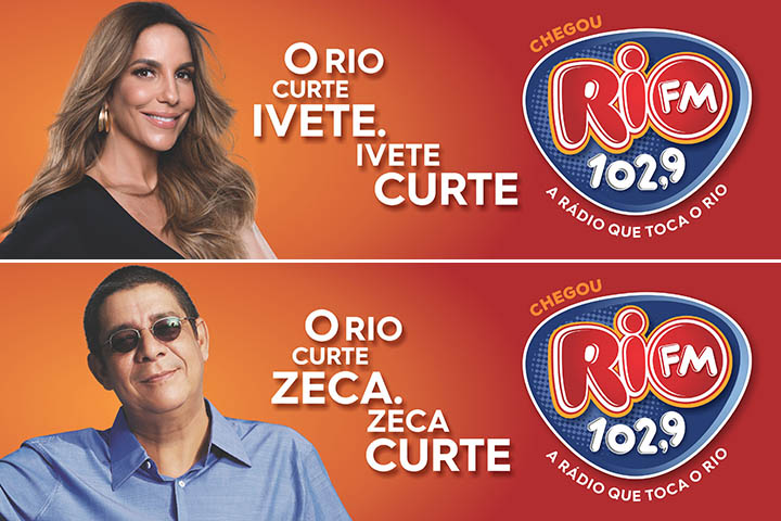 Campanha de lançamento da Rio FM, pela Elipse, em março de 2018, mostrando os artistas que a rádio iria tocar.
