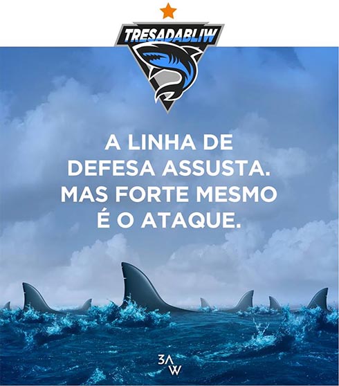 Uma das peças promovendo o time dos Tubarões, com que a 3AW vai jogar o Peladão 2018.