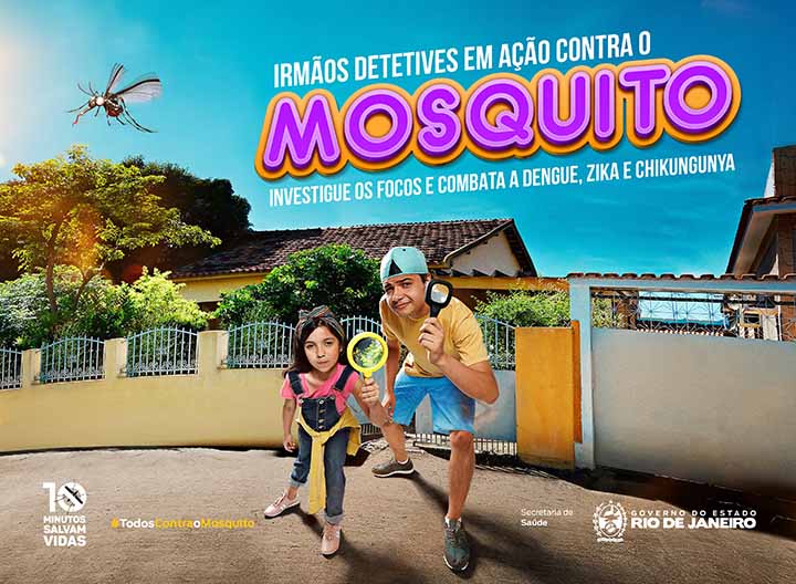 Youtubers Caio e Anny, dos Detetives em Ação, procuram pelos focos do Aedes.