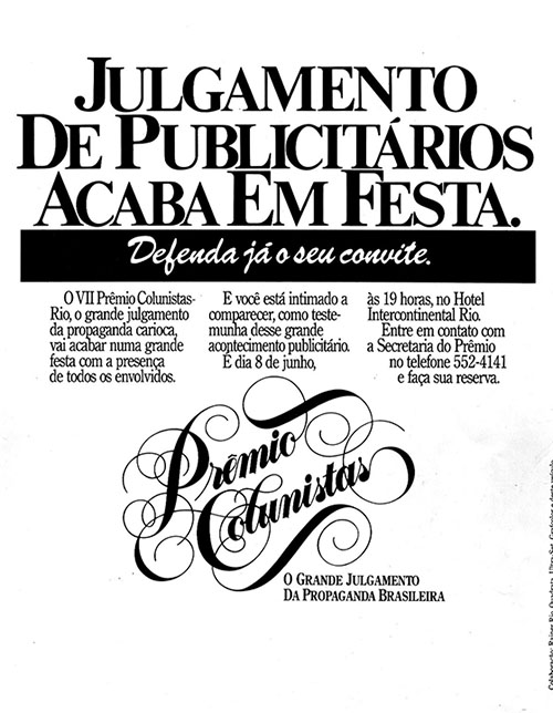 Prêmio Colunistas 1988 - Julgamento de Publicitários acaba em festa