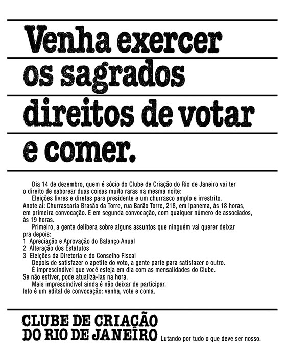 CCRJ - Venha exercer os sagrados direitos de votar e comer.