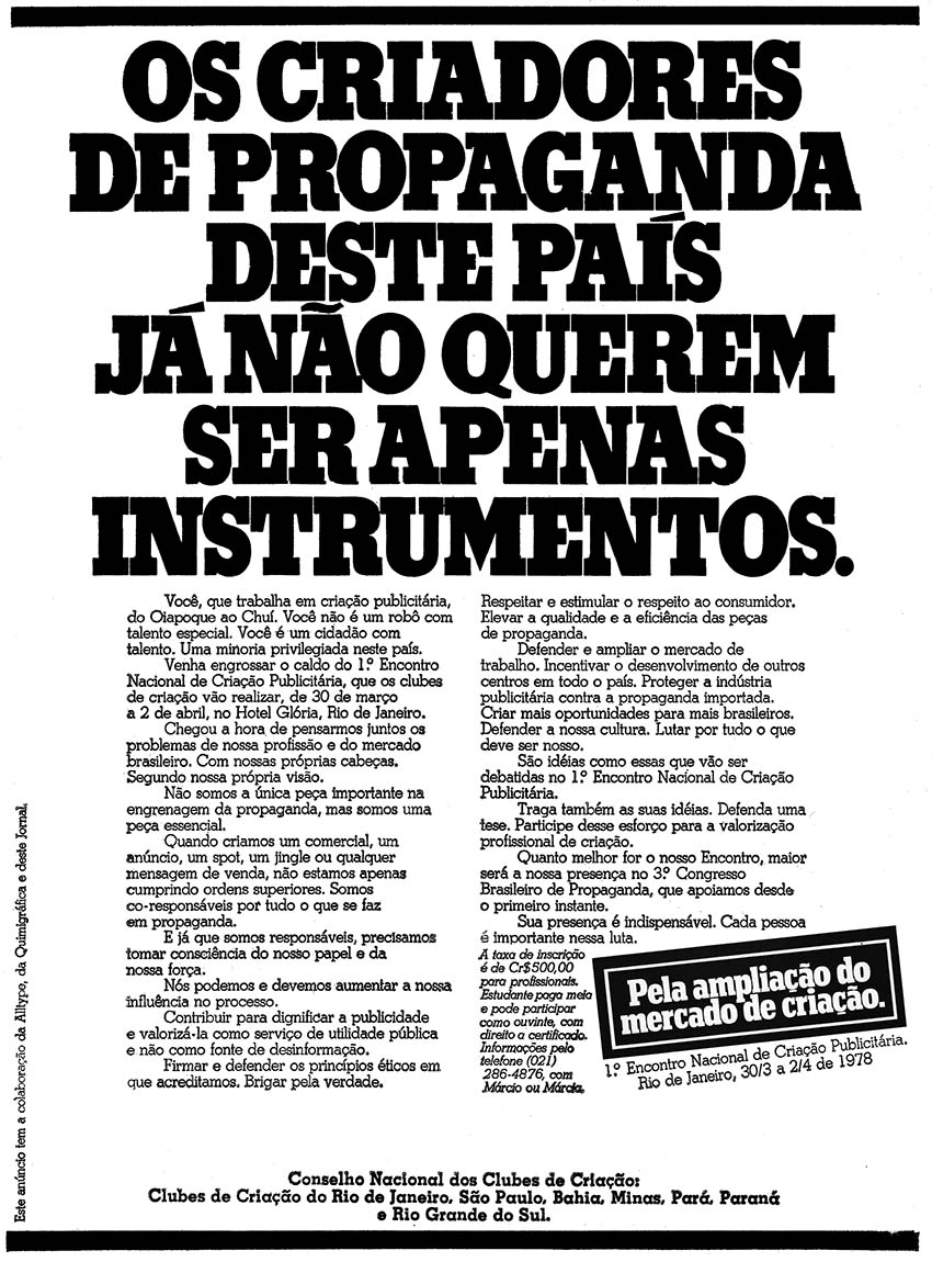 Conselho Nacional dos Clubes de Criação: Os criadores de propaganda...