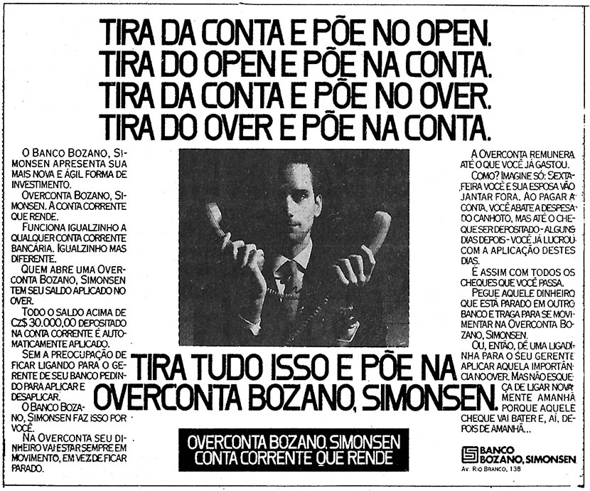 "Tira da Conta e põe no Open", da Contemporânea para Bozano, Simonsen