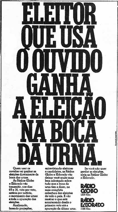 Giovanni para Radio Globo: Eleitor que usa o ouvido...