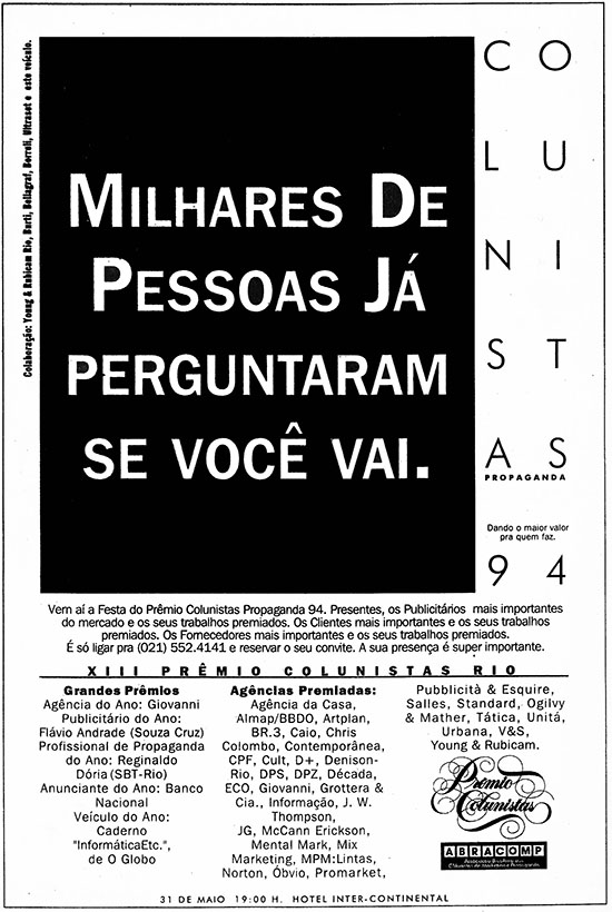 Young & Rubicam para Colunistas 1994: Milhares de Pessoas