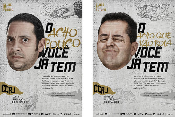 Henrique Carvalho, da 3A, e Gustavo Tirre, da Artplan, são personagens da campanha do Clube do Futuro do CCRJ