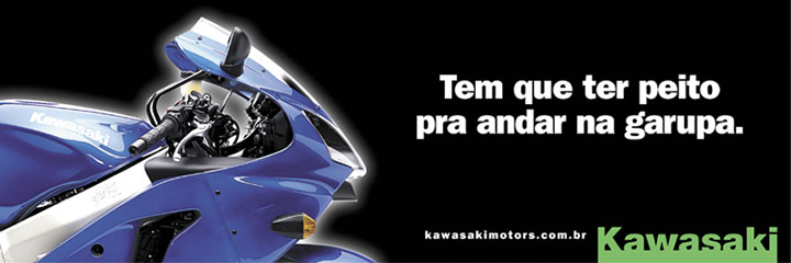 Peça da agência Carioca para a Kawasaki, que também tem outra com o título "Homem que é homem, senta".
