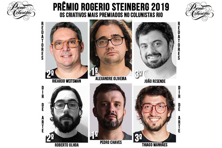 Prêmio Rogerio Steinberg - Prêmio Colunistas 2019 - Os vencedores: Alexandre "Xela" Oliveira, Pedro Chaves, Ricardinho Weitsman, João Resende, Roberto Ulhoa e Thiago Manhães