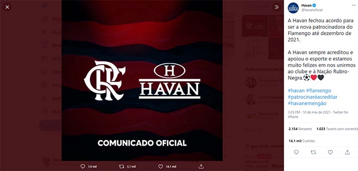 Havan no Twitter - Patrocínio ao Flamengo